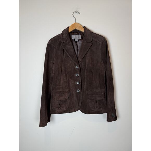 Ann Taylor Women's Suede Leather Chocolate Brown Blazer Jacket Coat Sz 6 - Picture 2 of 7